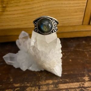 Acid Queen Ursa Ring In Sterling Silver and Labradorite Size 8.5
